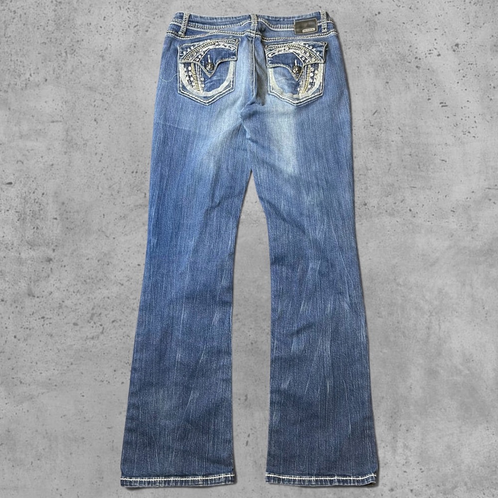 Petrol Low Rise Bootcut Jeans Blue Embroidered Y2K Goth Retro Size 12 L34